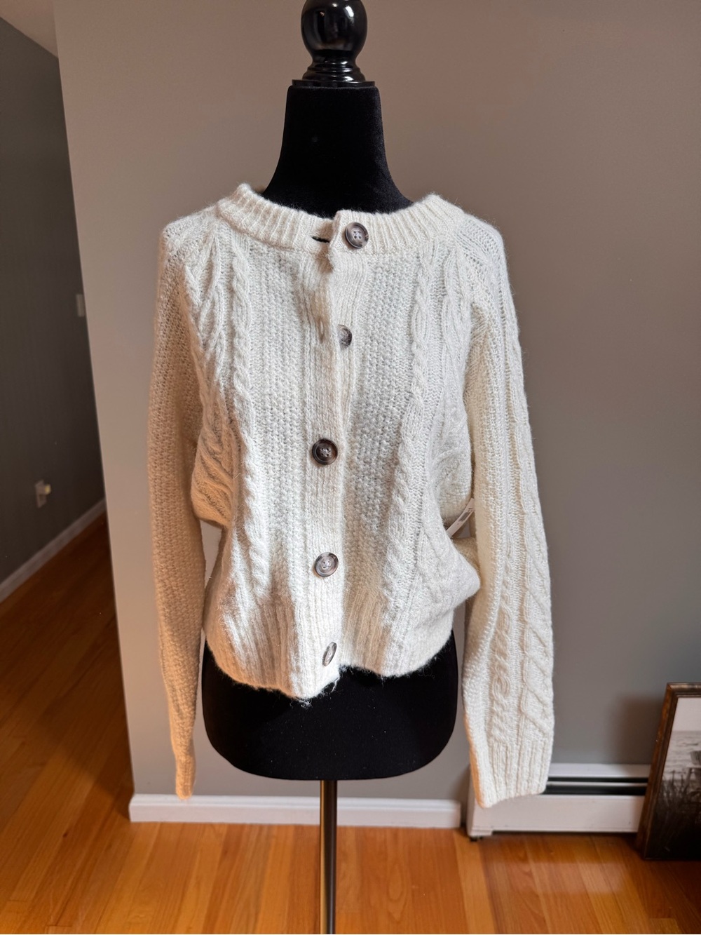 Old Navy Cream Cable Knit Button-Front Cardigan
